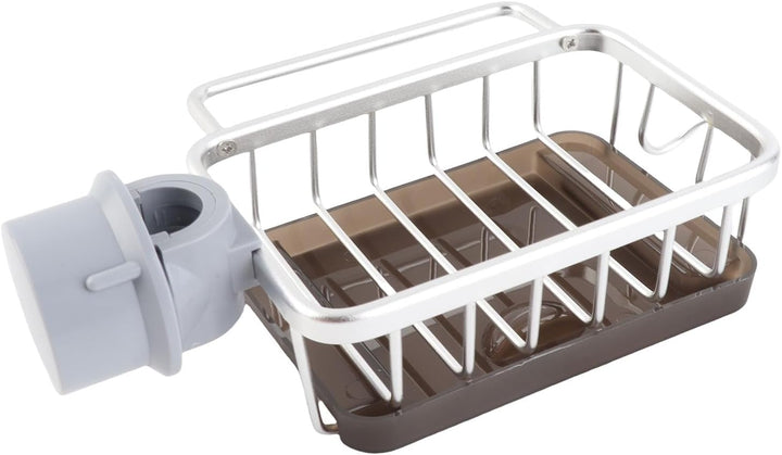 Küchenarmatur-Schwammhalter, Waschbecken-Wasserhahn-Caddy-Organizer mit Abtropfschale für Spülmittel