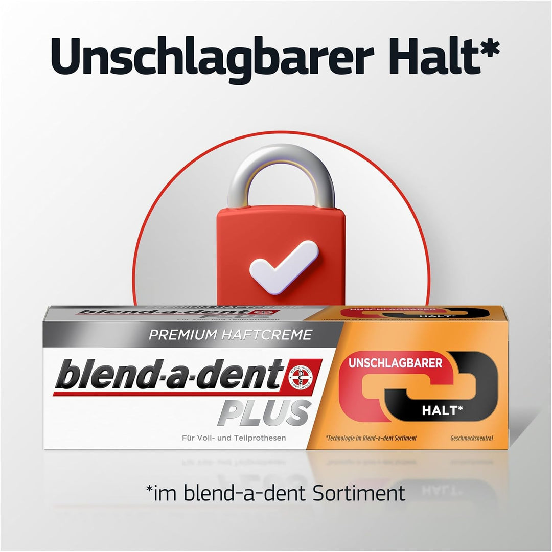 Blend-a-dent Plus Unschlagbarer Halt Premium Haftcreme, für Voll- und Teilprothesen, Geschmacksneutr