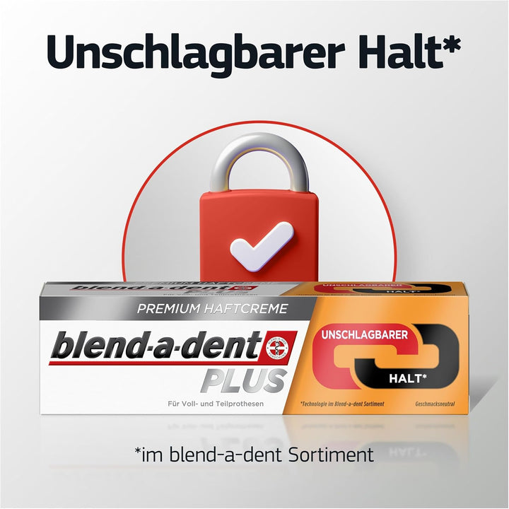 Blend-a-dent Plus Unschlagbarer Halt Premium Haftcreme, für Voll- und Teilprothesen, Geschmacksneutr