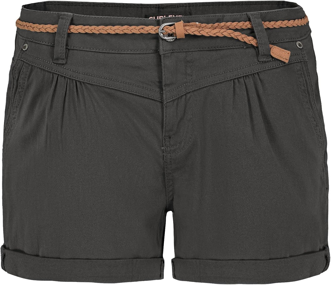 Sublevel Damen Kurze Hose Stretch-Shorts mit Flecht-Gürtel XS Dark-grey, XS Dark-grey