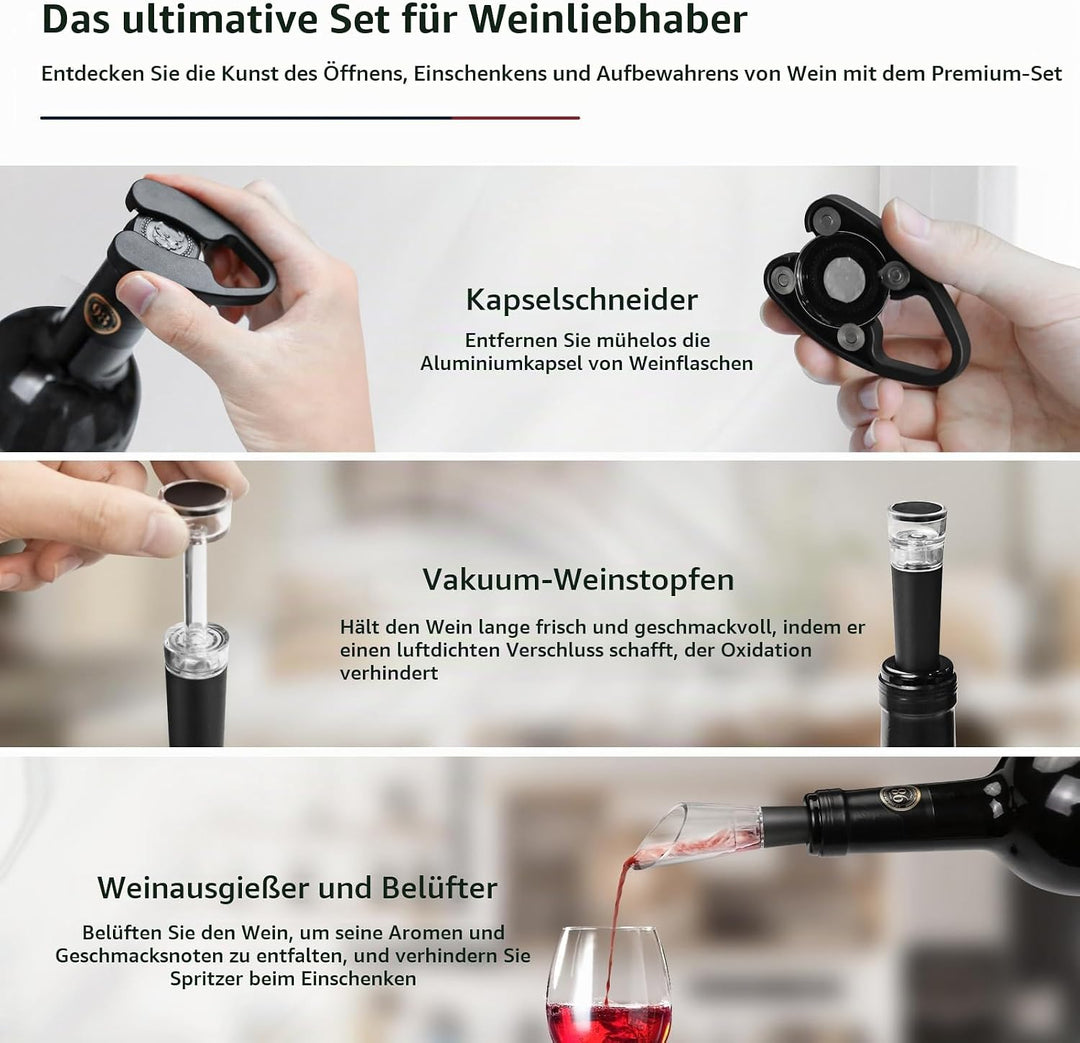 Flauno Elektrischer Korkenzieher, kabellos, professionell, automatischer Weinöffner mit Papierschnei