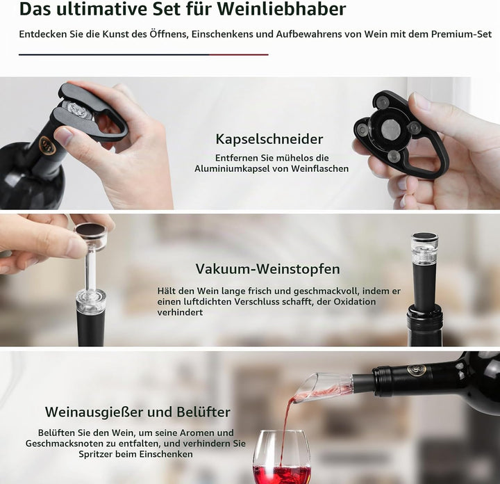 Flauno Elektrischer Korkenzieher, kabellos, professionell, automatischer Weinöffner mit Papierschnei
