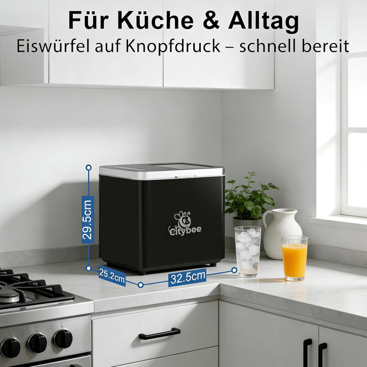 Citybee Eiswürfelmaschine Klein Ice Maker - Eiswürfel maschine Mini mit 2 Eiswürfelgrössen - Leise T