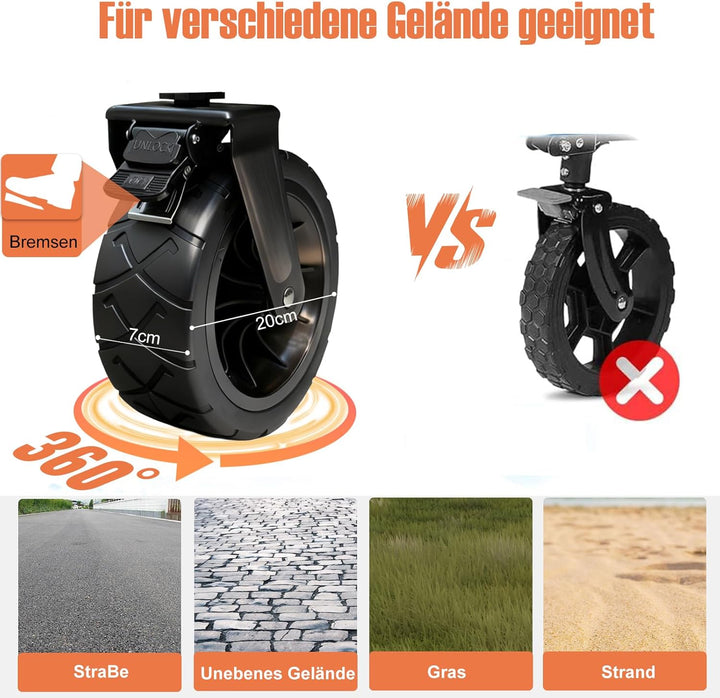 Sanycasa Bollerwagen faltbar 200L 200KG Tragkraft Gelände Strand geeingenet Bollerwagen mit Bremsen