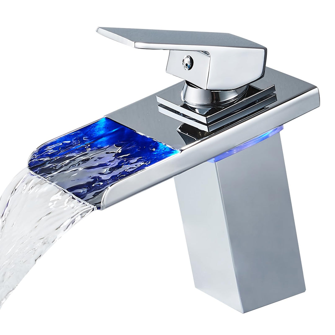 LED Einhebelmischer Waschbecken Wasserhahn, OUGOO RGB 3 Farbwechsel Armatur mit Temperatursensor, Wa
