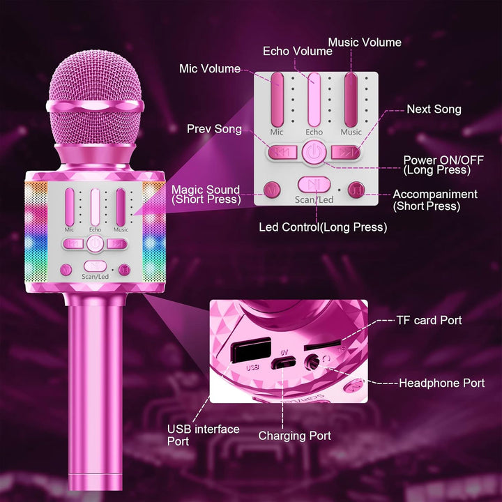 Karaoke Mikrofon, LED Drahtloses Bluetooth Mikrofon zum Singen mit Lautsprecher, Karaoke Spielzeug K