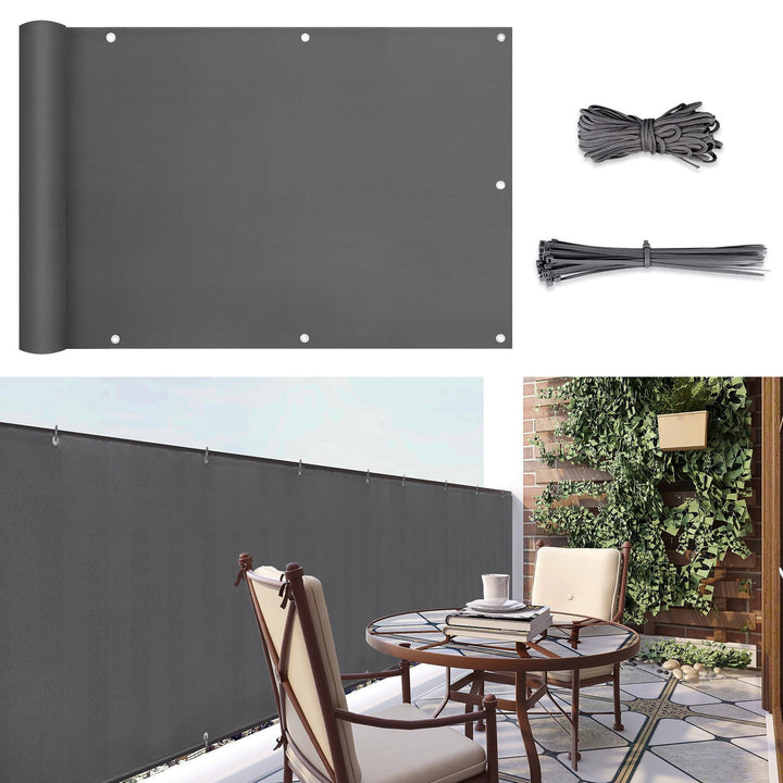 Sunula Balkon Sichtschutz Blickdicht 90x600cm, PES Balkonverkleidung Windschutz Ohne Bohren, Balkons