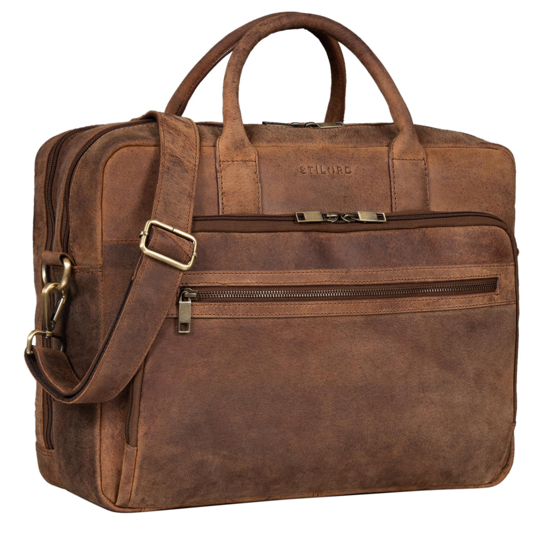 STILORD 'Dawson' Leder Aktentasche Umhängetasche mit Laptopfach 15,6 Zoll Vintage Bürotasche DIN A4