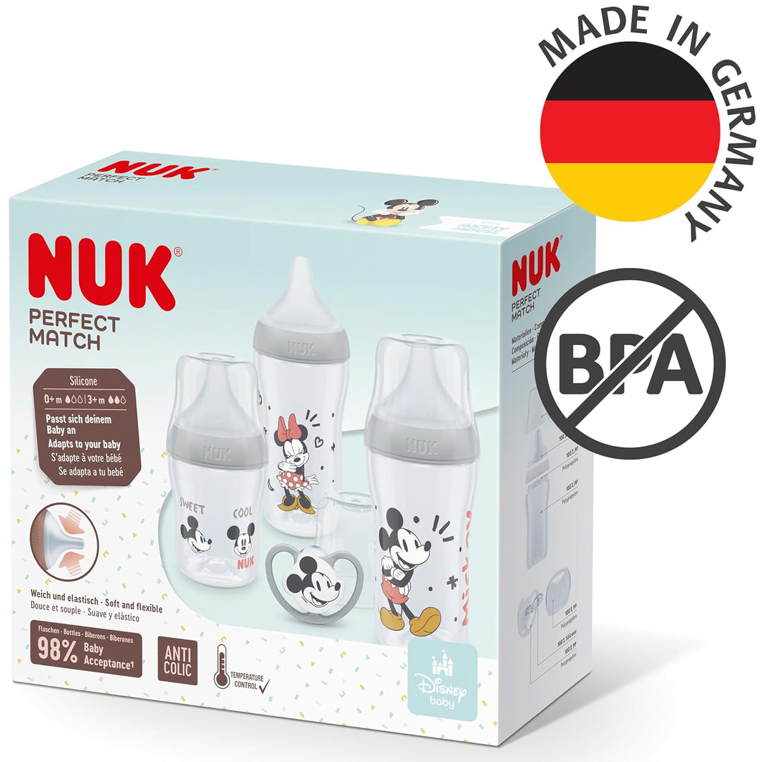 NUK Perfect Match Babyflaschenset | Ab 0 Monate | Passt sich dem Baby an | 3 Anti-Colic-Babyflaschen