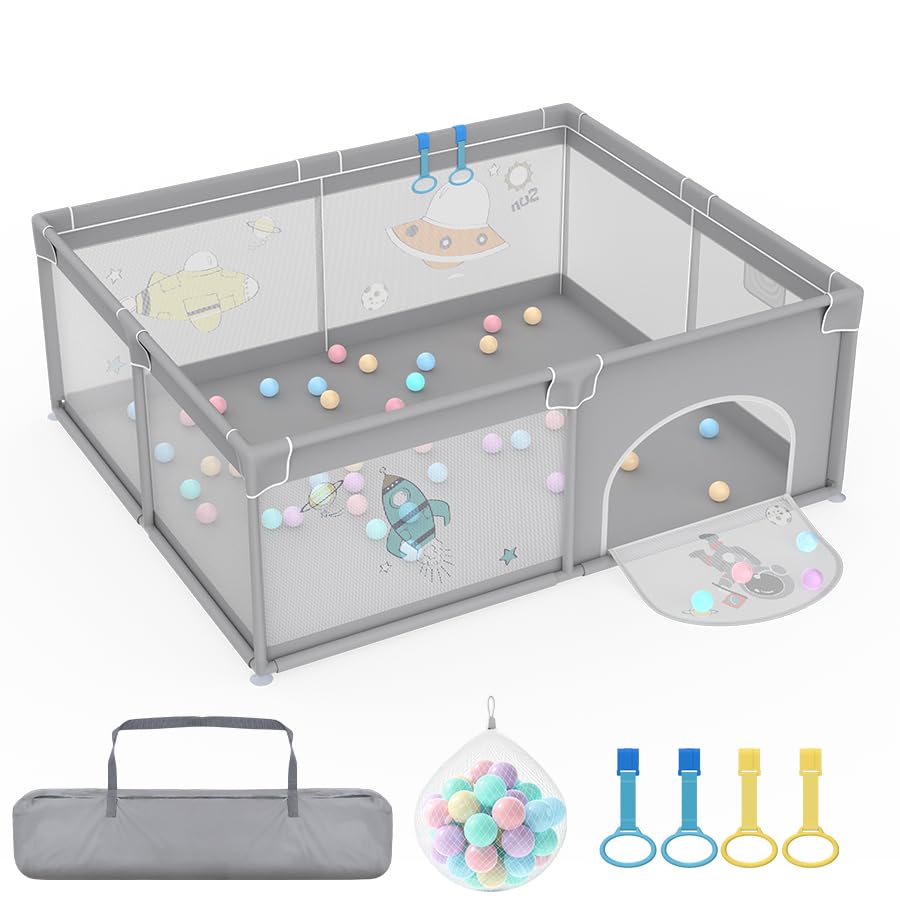 Aufun Laufstall Baby Laufgitter 300D Oxford Gewebe, mit Anti-Kollision Schaum Absperrgitter, Atmungs