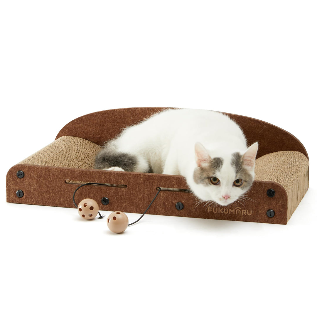 FUKUMARU 53.3 cm Katzenkratzer Karton, Katzenliege, Langlebiges Katzenkratzbett Grosse Liege mit Glo