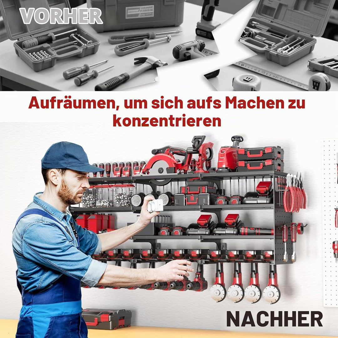 4 Ebenen Werkzeug Wandhalterung,Wandhalterung Schlagbohrschrauber Werkzeugregal für 12 Elektrowerkze
