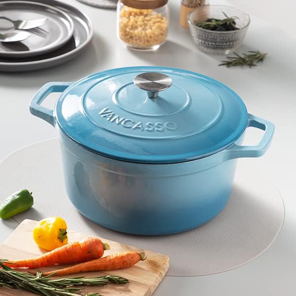 vancasso Gusseisen Bräter, Gusseisen Topf Brot Backen 4L Ø 24cm Emaillierte Schmortopf Induktion, Ka