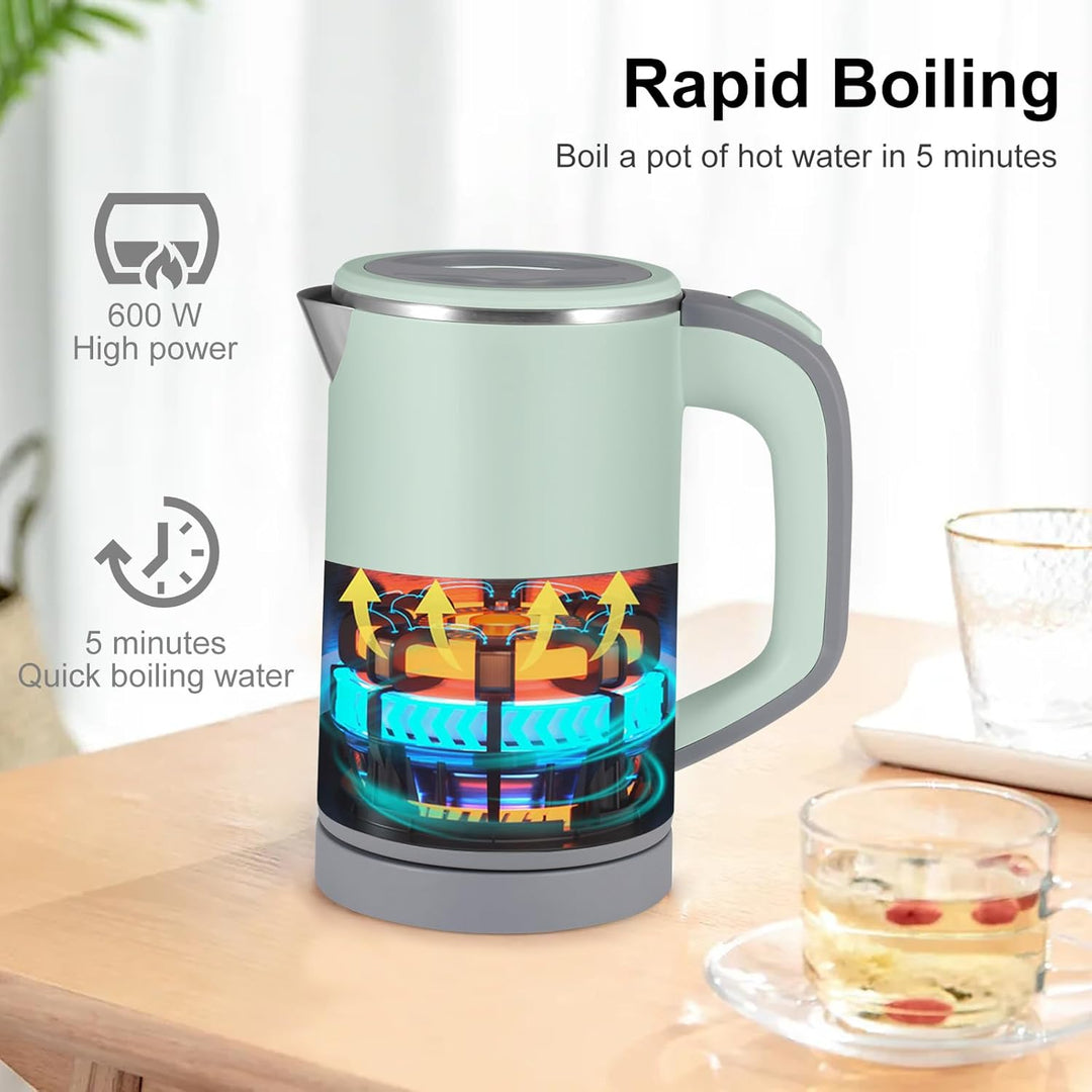 Towwoo 800ML Reisewasserkocher Klein, 600W 5 Minuten Schnelles Kochen Mini Edelstahl Wasserkocher, Ü