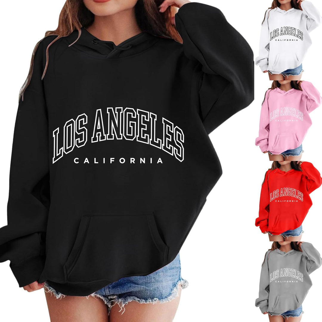 Zofedap LOS Angeles Kapuzenpullover Kinder Mädchen Teenager Oversize Hoodie Sweatshirt mit Taschen L