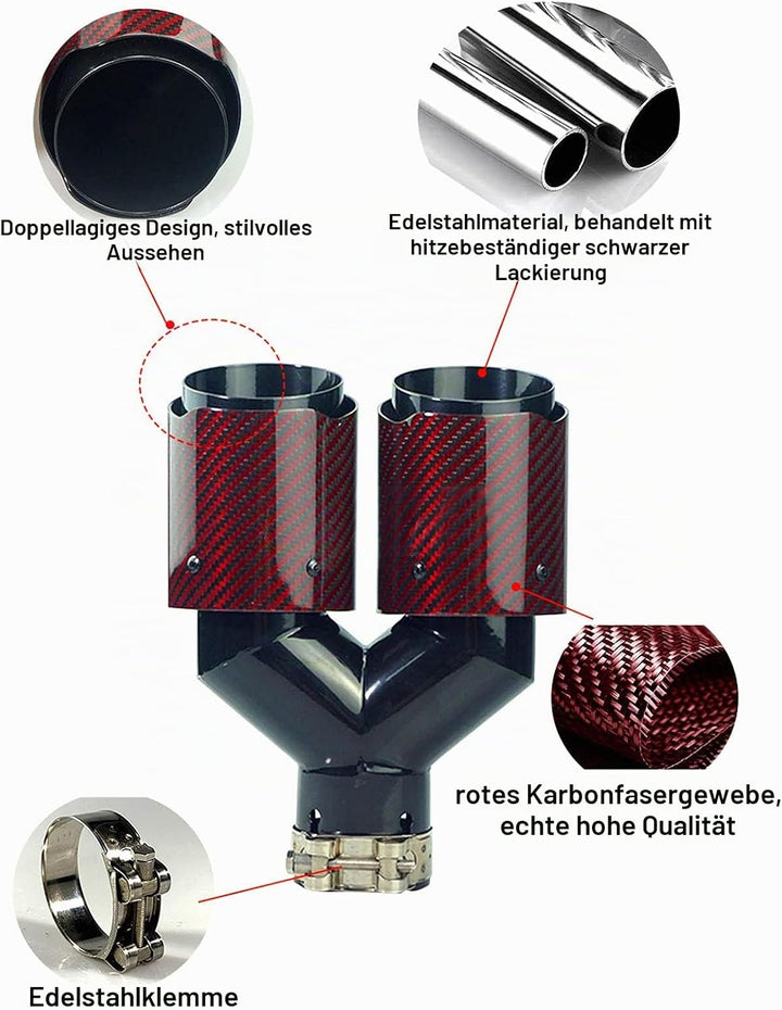 Krtopo 63mm Doppelschalldämpfer Spitze Carbon Auto Auspuffrohr Heckspitze Heckspitze Einlass 2,5" Au