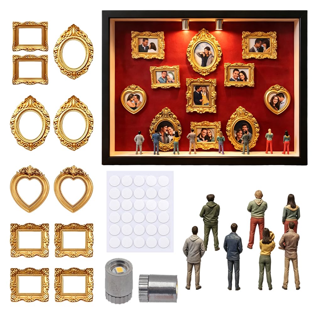 DIY Mini Museum Silhouette Box, Mini Bilderrahmen Vintage mit LED Licht, Museum of us Set mit 11 Min