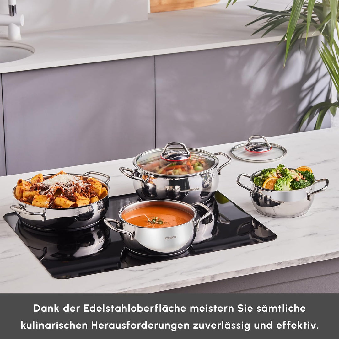 Karaca Emirgan 8-Tlg, Kochgeschirr Set aus Stahl Topfset, Kochgeschirr set, Kochtopfsets, Edelstahl,