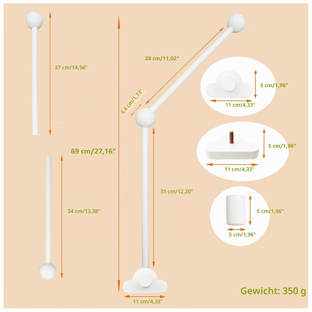 Schwenkbare Krippe Mobile Stand, hölzerne Rassel Stand Mobile Arm, höhenverstellbar, Cloud Shaped Ba