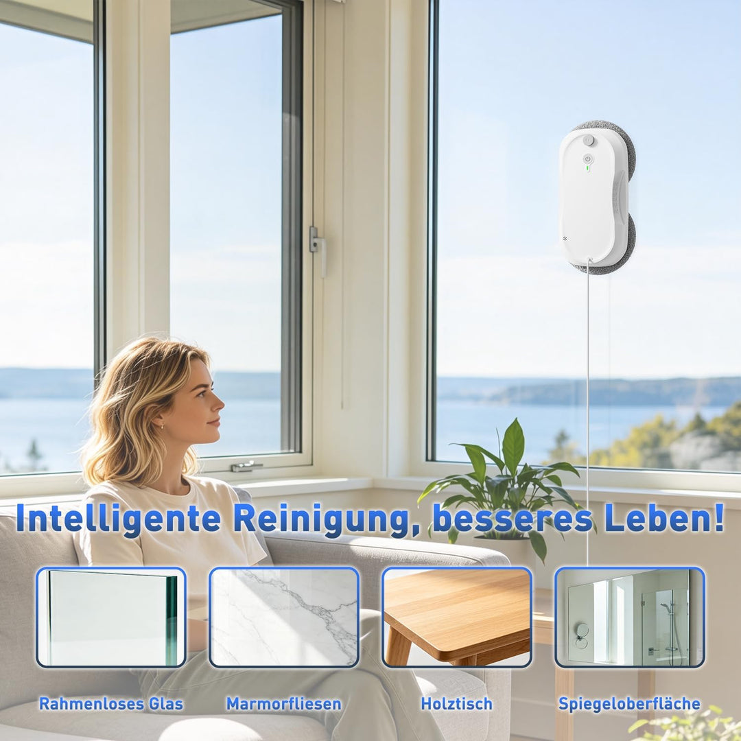 KKI Fensterreinigungsroboter, Automatischer Fensterreiniger-Roboter, Dual-Spray, max3200 Pa, KI-Pfad