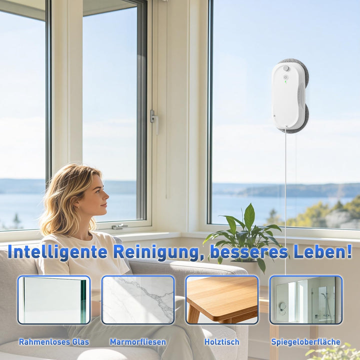 KKI Fensterreinigungsroboter, Automatischer Fensterreiniger-Roboter, Dual-Spray, max3200 Pa, KI-Pfad