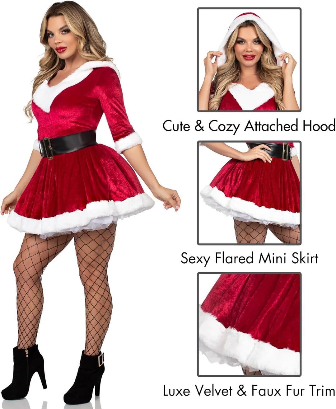 Leg Avenue 85356 - Kostüm, Mrs Claus Hooded Dress, Grösse Medium/Large, rot/weiss, Damen Weihnachten