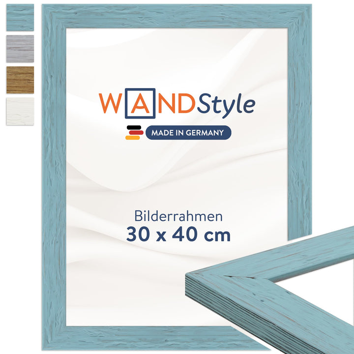 WANDStyle Bilderrahmen Strandhaus Stil 30x40cm I Farbe: Blau I Fotorahmen I rustikaler Holzbilderrah