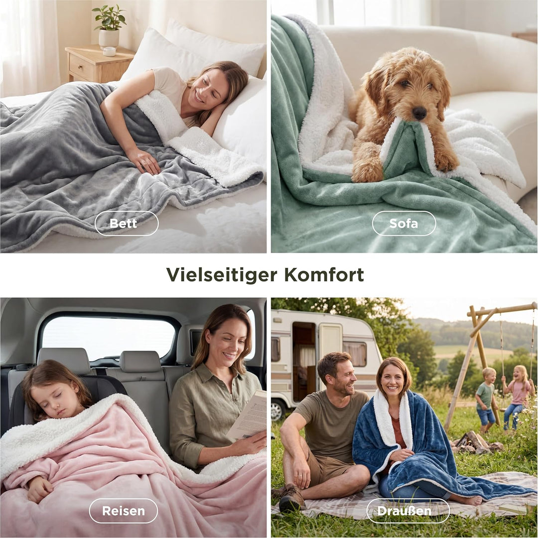 BEDSURE Decke Sofa Kuscheldecke Grau - warm Sherpa Sofaüberwurf Decke gross, Dicke Sofadecke Couchde