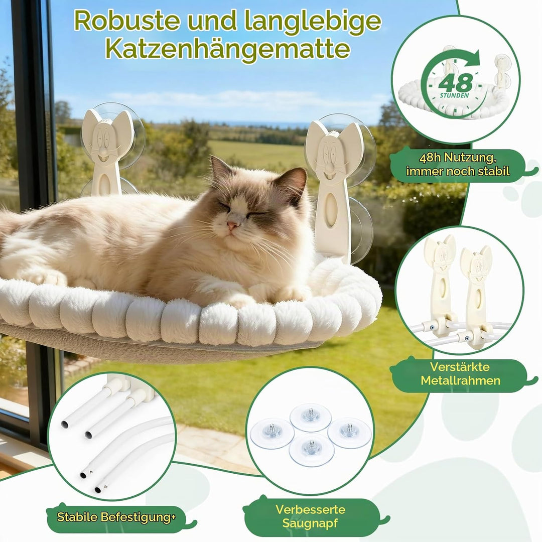 Katzen Fensterliege - 15 kg Tragkraft mit beidseitig waschbarem Kissen, Faltbare Fensterliege für Ka