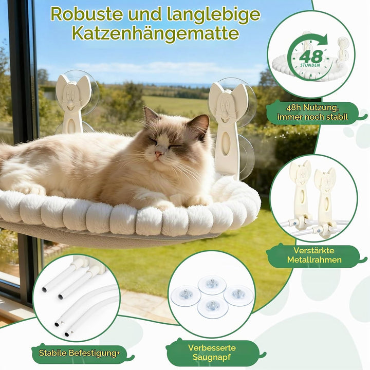 Katzen Fensterliege - 15 kg Tragkraft mit beidseitig waschbarem Kissen, Faltbare Fensterliege für Ka