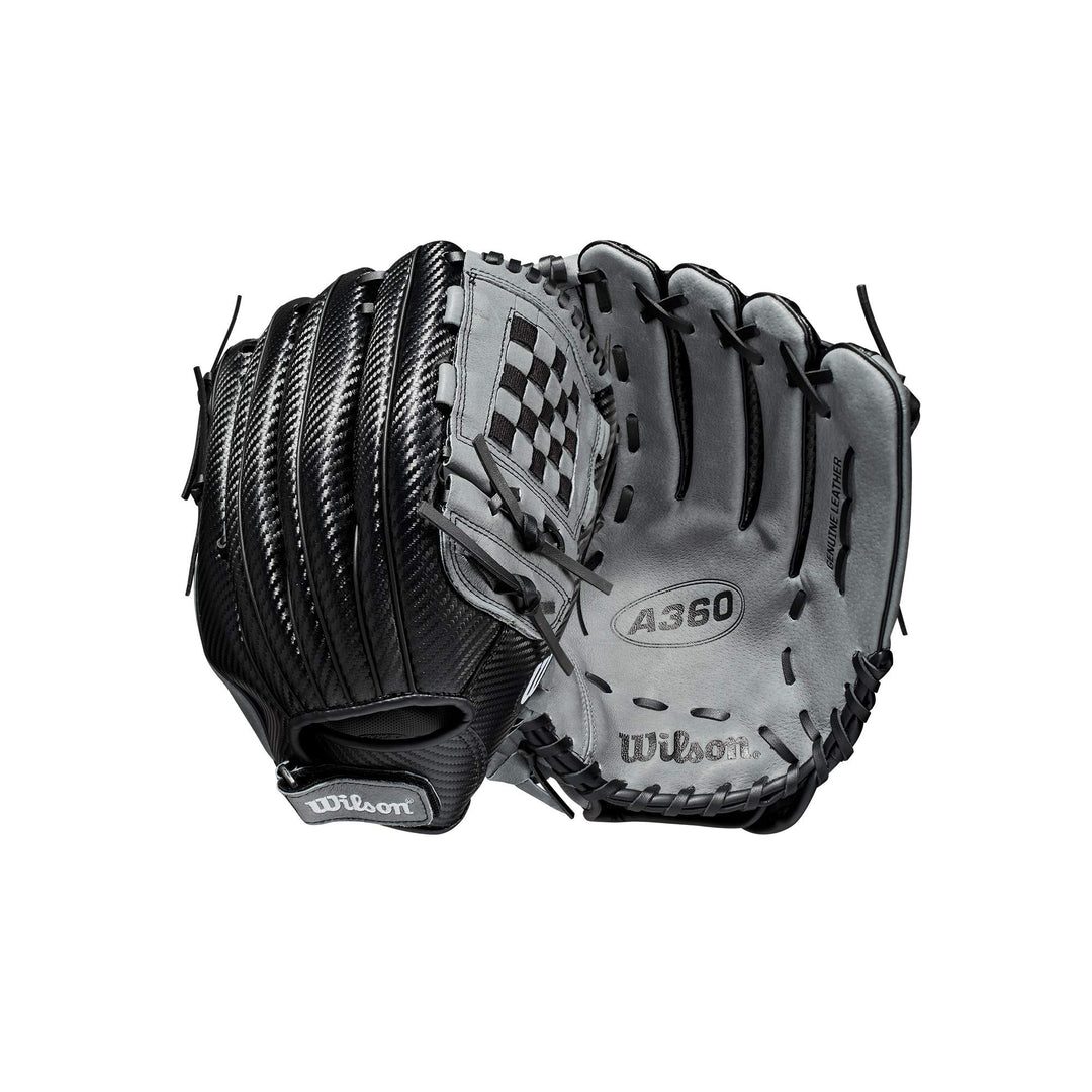 Wilson A360™ Baseball-Handschuh, Schwarz Linke Hand Wurf 12,5 Zoll silber, Linke Hand Wurf 12,5 Zoll
