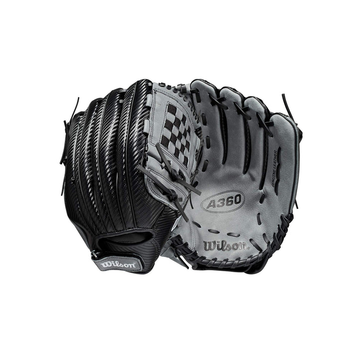 Wilson A360™ Baseball-Handschuh, Schwarz Linke Hand Wurf 12,5 Zoll silber, Linke Hand Wurf 12,5 Zoll