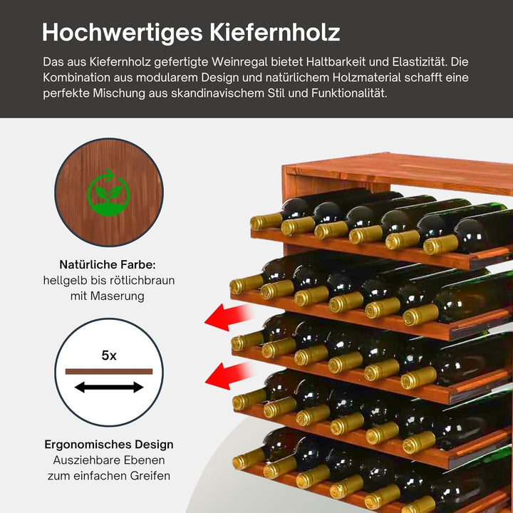 PROREGAL Modulares Weinregal VINCELLAR MOD | HxBxT 60x60x30cm | Auszug Modul für 30 Flaschen | mit a