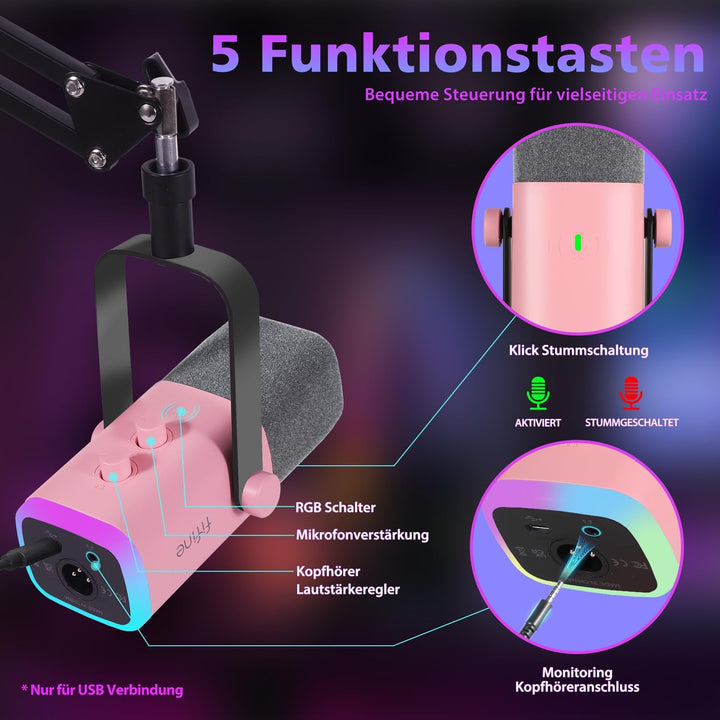 FIFINE XLR Streaming Mikrofon mit Arm für Podcast Studio, USB Dynamisch Microphone Gaming PC mit Stu