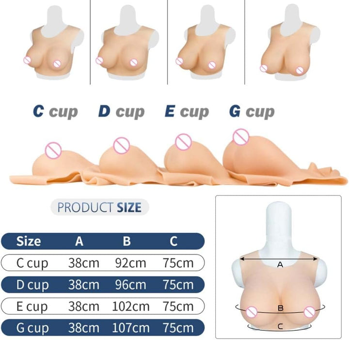 YAPOKCDS Silikon Brustplatte Fake Runde Kragen Stil C-G Cup für Crossdresser Drag Queen Transgender