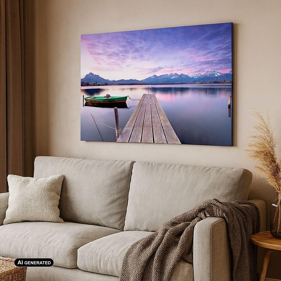 Bilder auf Leinwand 100x70cm Leinwandbild mit Rahmen See Berge Wasser Gross Wanddeko Bild Schlafzimm