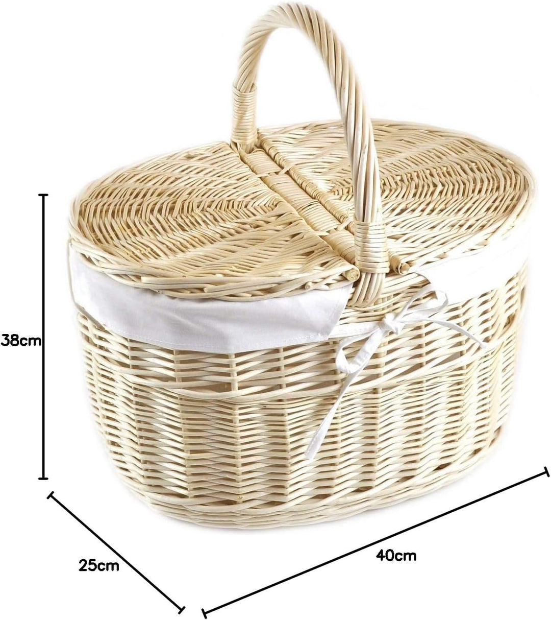MyBer® Korb Picknickkorb Tragekorb mit 2 Deckeln Weidenkorb Vollweide Einkaufskorb geflochten weiss