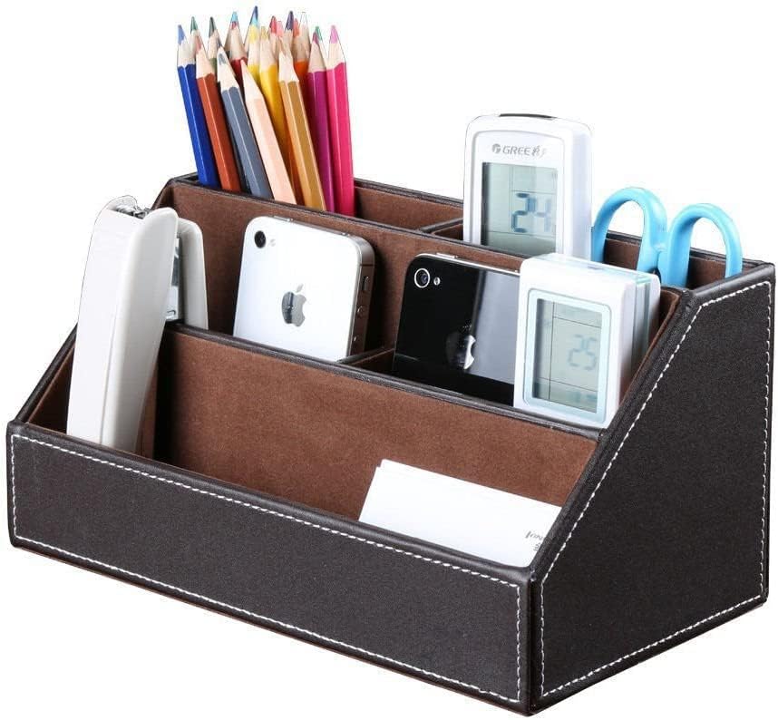 KINGFOM Büro Zubehör Set Braun, 5Pcs PU Leder Schreibtisch Set mit Schreibtisch Organizer, Kosmetikt