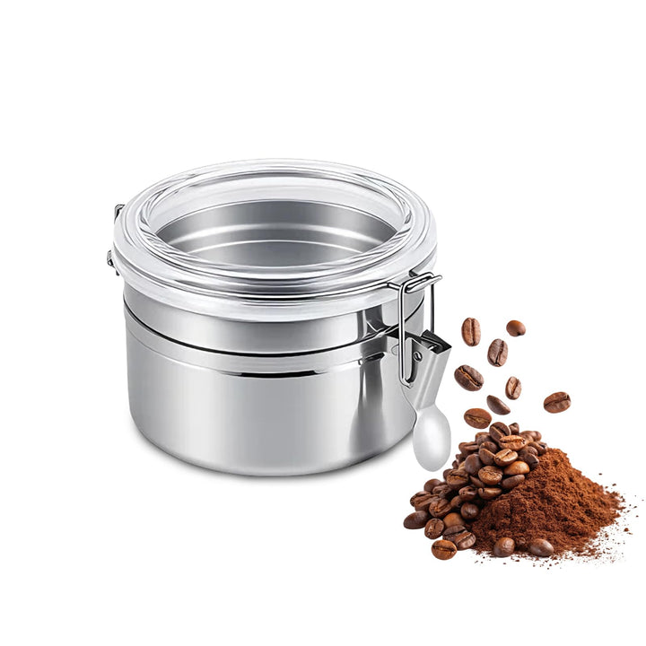 Kaffeedose Luftdicht, Vakuum Kaffeebehälter aus Edelstahl mit Deckel und Verschlussklammer, Aromados