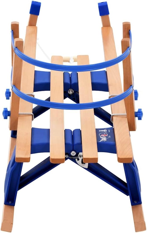 vidaXL Holzschlitten Lehne Holz 119 cm Rodel Schlitten Klappschlitten Kinder Blau mit Rückenlehne, B