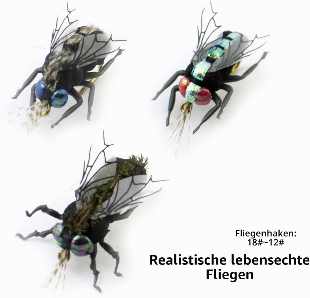 Fliegenfischen-Set mit Fliegenbox/Nymphen/Trockenfliegen, Nassfliegen/Luftschlangen/realistische Fli