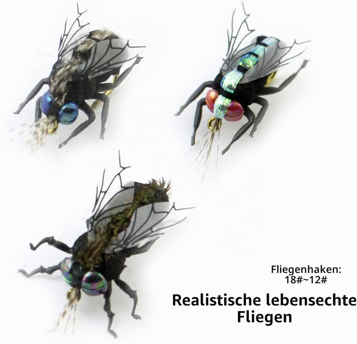 Fliegenfischen-Set mit Fliegenbox/Nymphen/Trockenfliegen, Nassfliegen/Luftschlangen/realistische Fli