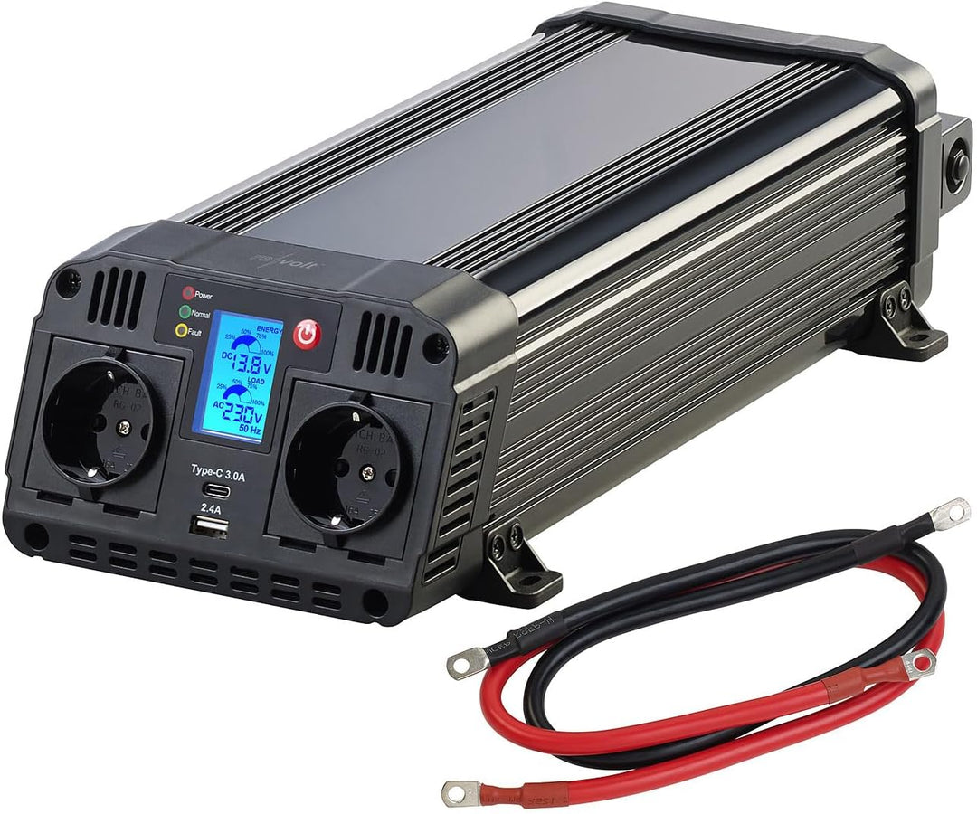 revolt Sinus Wechselrichter: 12-V-Wechselrichter auf 230 Volt, USB-A und -C, 1.500 Watt, Sinuswelle