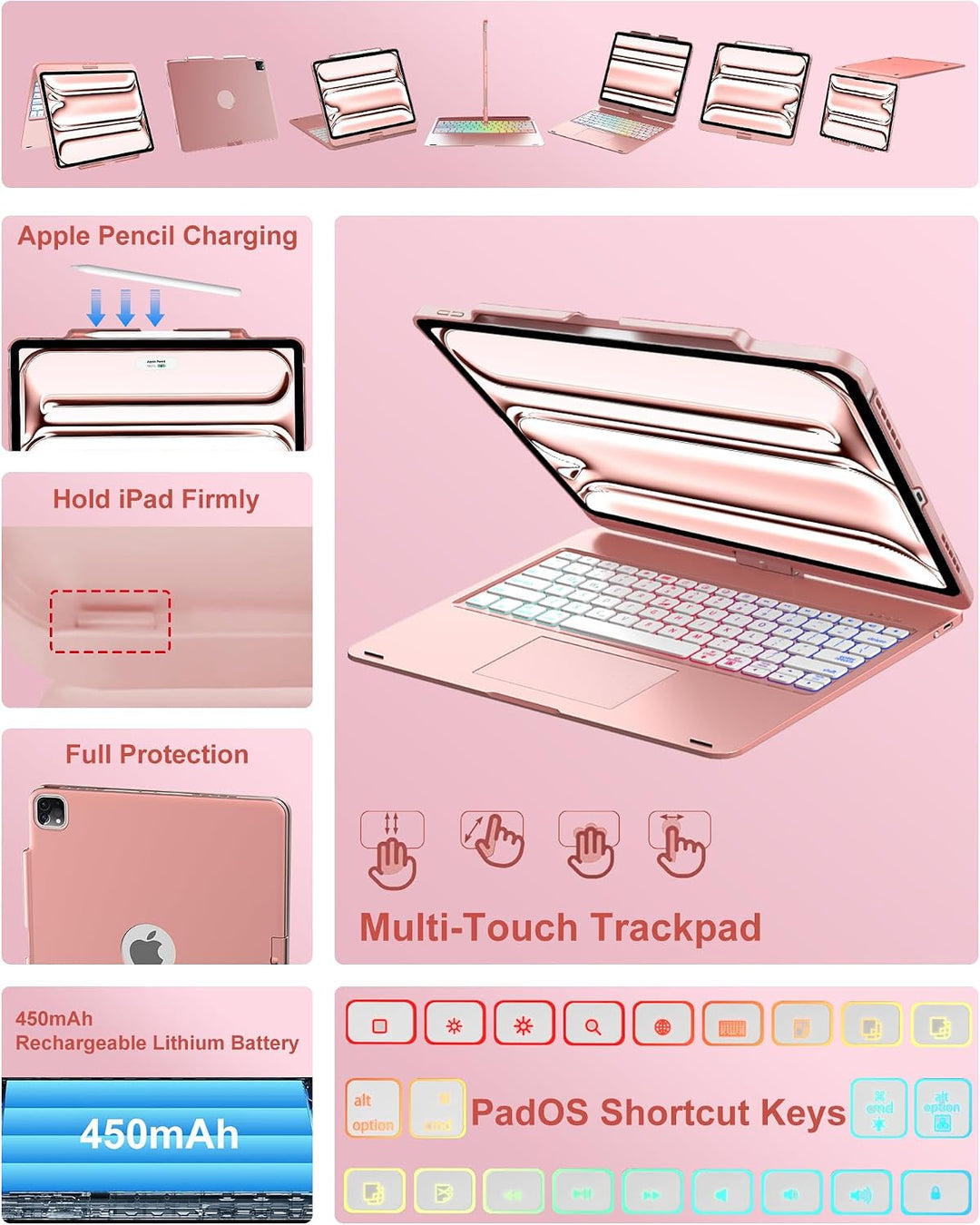 Touchpad-Tastaturhülle für iPad Pro 12.9 2021/2020/2018 [5.,4.,3. Generation], iPad Pro 12.9 Hülle m