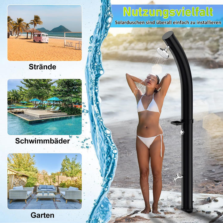35 Liter Solardusche Bogen mit Schutzabdeckung und Duschablage, Gartendusche mit 180° Verstellbarer