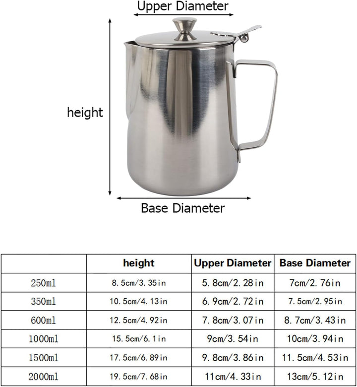 Milch Pitcher, Edelstahl-Aufschäumbecher, Edelstahl-Kaffeetasse, Milchaufschäumkrug mit Deckel für L