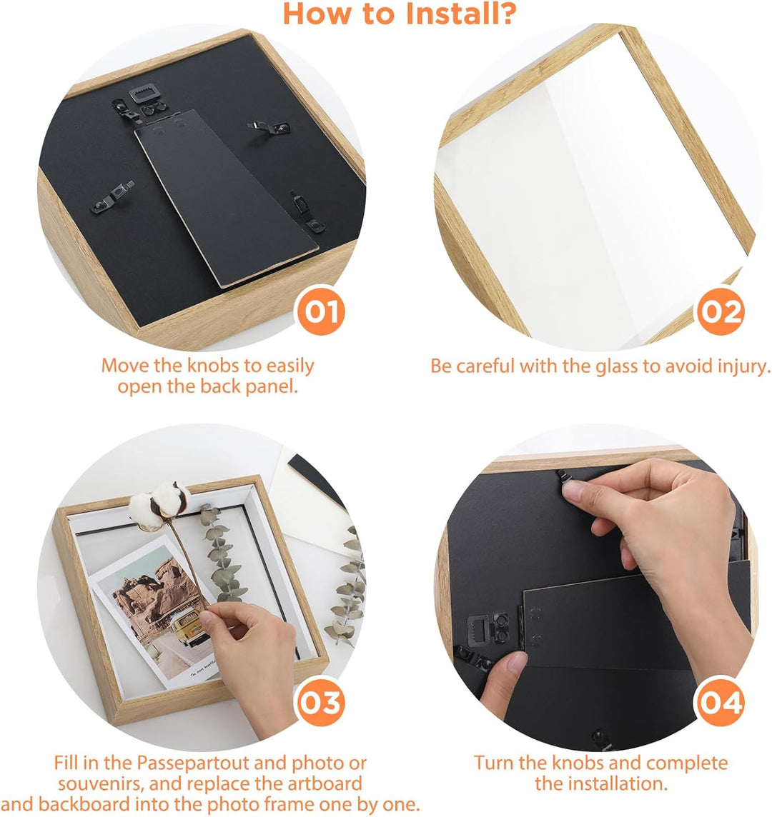 Anhow 3D Bilderrahmen zum Befüllen, 2 Stück Tiefer 3D Objektrahmen 20 x 20 cm mit Transparente Glas