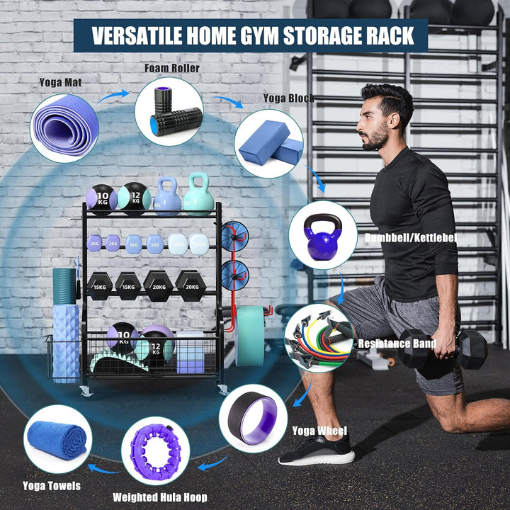 Hantelablage – ZACHVO Yogamatte Hantelständer – Hantelständer für Heim-Fitnessstudio mit 4 Rollen un