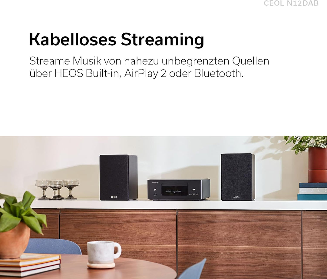 Denon CEOL N-12DAB HiFi-Komplettsystem mit Lautsprechern, CD-Player, Musikstreaming, HEOS Multiroom,