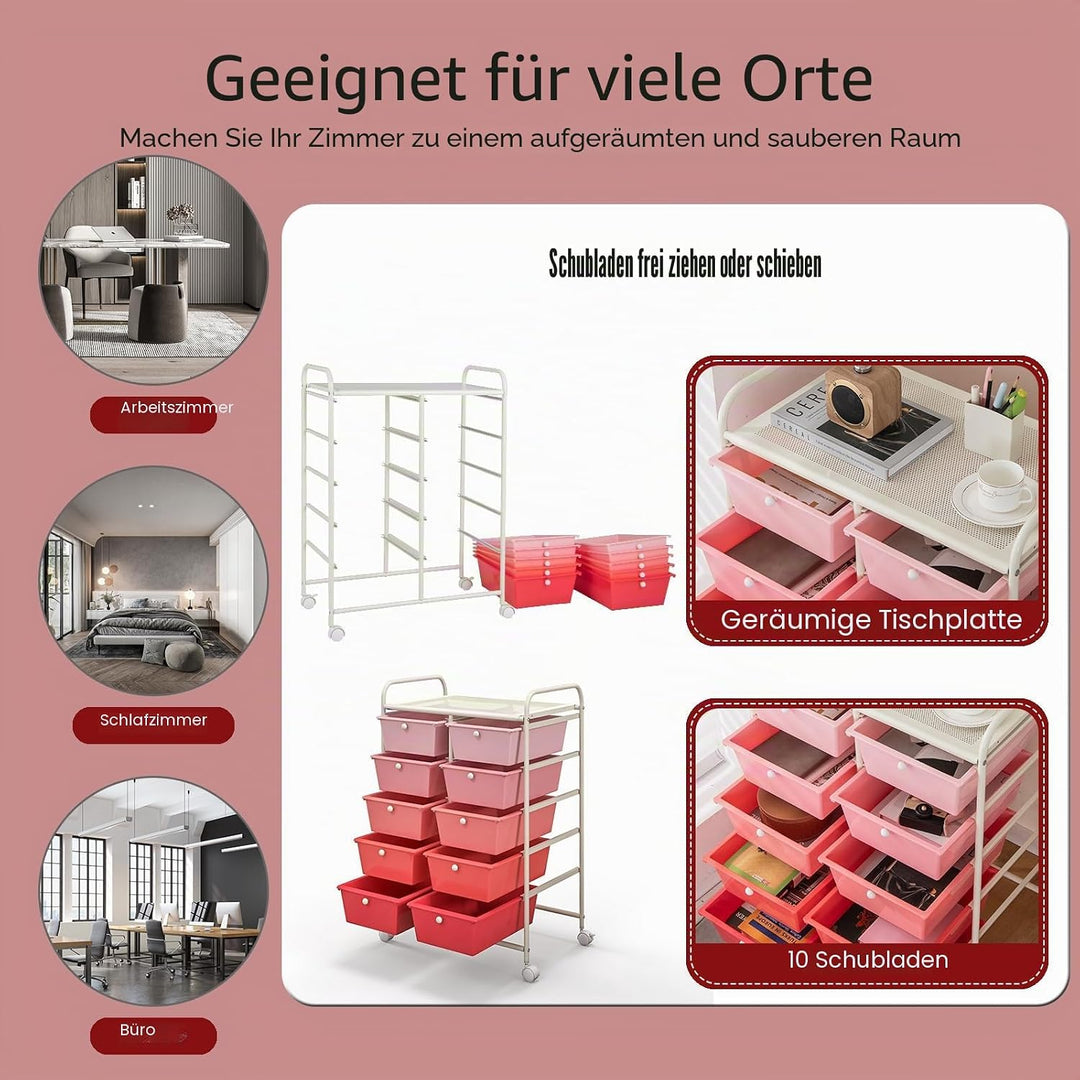 KOMFOTTEU Rollwagen mit 10/15 Schubladen stapelbar, Badrollwagen Rollcontainer mit Metallrahmen, All
